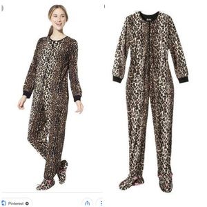 Nick and Nora Leopard Cat Fleece Onesie Footsie PJ